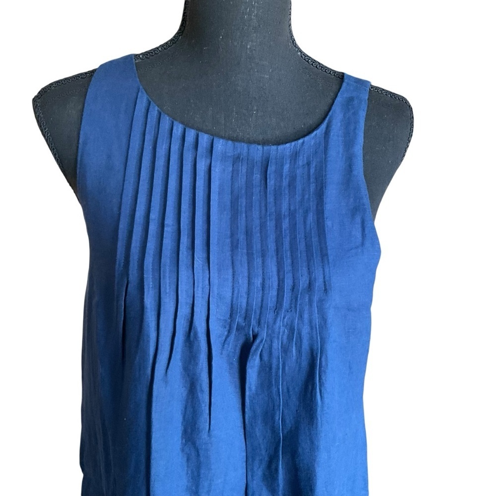 Vineyard Vines Navy Pleated Linen Sleeveless Top Size 6 - Picture 2 of 10